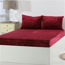 ΣΕΝΤΟΝΙ FLEECE ΥΠΕΡΔΙΠΛΟ ΜΕ ΛΑΣΤΙΧΟ + ΜΑΞΙΛΑΡΟΘΗΚΗ (ΣΕΤ) SOLID BURGUNDY SILK FASHION