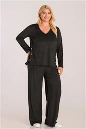 ΜΠΛΟΥΖΑ ΑΛΚΑΝΤΑΡΑ ΜΕ ΚΟΥΜΠΙΑ ΛΕΠΤΟΜΕΡΕΙΕΣ PLUS SIZE - ΜΑΥΡΟ SILKY