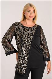 ΜΠΛΟΥΖΑ ΜΕ ΧΡΥΣΕΣ ΛΕΠΤΟΜΕΡΕΙΕΣ PLUS SIZE - ΜΑΥΡΟ SILKY