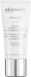 EXCLUSIVE CELLULAR PROTECT & PERFECT TINTED MOISTURIZER SPF15 CREAM ΕΝΥΔΑΤΙΚΗ ΑΝΤΙΡΥΤΙΔΙΚΗ ΚΡΕΜΑ ΠΡΟΣΩΠΟΥ ΗΜΕΡΑΣ ΜΕ ΧΡΩΜΑ ΓΙΑ ΕΠΙΔΕΡΜΙΔΑ ΛΑΜΠΕΡΗ, ΦΩΤΕΙΝΗ & ΥΓΙΗ ΟΨΗ ΜΕΣΑΙΑΣ ΠΡΟΣΤΑΣΙΑΣ 30ML SKINCODE