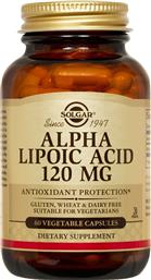 ALPHA-LIPOIC ACID 120MG ΣΥΜΠΛΗΡΩΜΑ ΔΙΑΤΡΟΦΗΣ ΑΛΦΑ ΛΙΠΟΙΚΟΥ ΟΞΕΟΣ ΜΕ ΙΣΧΥΡΗ ΑΝΤΙΟΞΕΙΔΩΤΙΚΗ ΔΡΑΣΗ 60VEG.CAPS SOLGAR