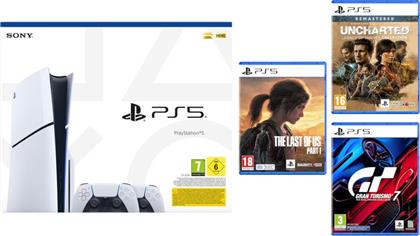 PLAYSTATION 5 SLIM DUALSENSE BUNDLE THE LAST OF US PART UNCHARTED: LEGACY OF THIEVES COLLECTION GRAN TURISMO 7 SONY