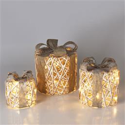 ΧΡΙΣΤΟΥΓΕΝΝΙΑΤΙΚΑ ΔΙΑΚΟΣΜΗΤΙΚΑ ΚΟΥΤΙΑ ΜΕ LED (ΣΕΤ 3ΤΜΧ) K-M GREY AMZ112120 SPITISHOP