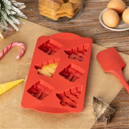 ΧΡΙΣΤΟΥΓΕΝΝΙΑΤΙΚΗ ΦΟΡΜΑ ΣΙΛΙΚΟΝΗΣ ΓΙΑ 6 ΚΕΚΑΚΙΑ + ΣΠΑΤΟΥΛΑ + ΚΟΥΠ ΠΑΤ F-V RED 204664 SPITISHOP