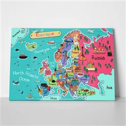 ΠΙΝΑΚΑΣ ΣΕ ΚΑΜΒΑ ILLUSTRATION EUROPE MAP CARTOON STYLE STICKY