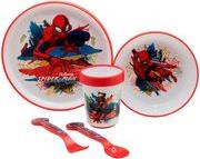 : MARVEL SPIDERMAN - 5 PCS NON SLIP BICOLOR PREMIUM SET (PLATE BOWL TUMBLER & CUTLERY) (83581) STOR