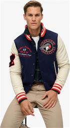 ΑΝΔΡΙΚΟ BOMBER ΜΕ ΛΟΓΟΤΥΠΟ ΚΑΙ LETTERING ''VARSITY'' RELAXED FIT - M5011942A ΜΠΛΕ ΣΚΟΥΡΟ SUPERDRY