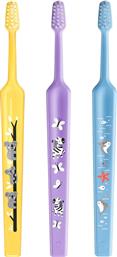 MINI EXTRA SOFT 0-6 YEARS TOOTHBRUSH ΠΑΙΔΙΚΗ ΟΔΟΝΤΟΒΟΥΡΤΣΑ ΜΕ ΚΩΝΙΚΗ ΚΕΦΑΛΗ & ΑΠΟΣΤΡΟΓΓΥΛΕΜΕΝΕΣ ΙΝΕΣ 3 ΤΕΜΑΧΙΑ - ΚΙΤΡΙΝΟ / ΛΙΛΑ / ΓΑΛΑΖΙΟ TEPE