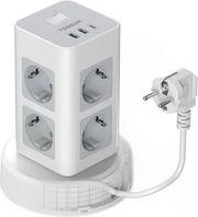 11 IN 1 TOWER SURGE PROTECTOR 8XSCHUKO, 2XUSB, 1XTYPE-C, 2M RETRACTABLE CABLE TPS03RX-DE-C TESSAN