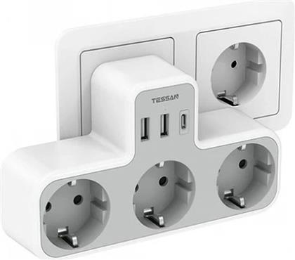 ΠΡΙΖΑ ΡΕΥΜΑΤΟΣ ΤΟΙΧΟΥ TS-323-DE-C ΜΕ ΘΥΡΕΣ AC, USB-A, USB-C TESSAN