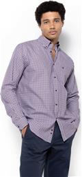 ΑΝΔΡΙΚΟ ΠΟΥΚΑΜΙΣΟ POPLIN BUTTON DOWN ΜΕ ΚΑΡΟ ΣΧΕΔΙΟ ΚΑΙ ΤΣΕΠΗ ΜΕ ΚΕΝΤΗΜΕΝΟ ΛΟΓΟΤΥΠΟ REGULAR FIT ''CHESTER'' - AACH8633 ΜΠΟΡΝΤΟ THE BOSTONIANS
