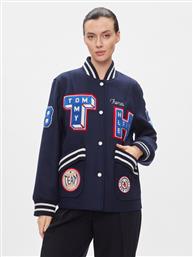 ΜΠΟΜΠΕΡ ΜΠΟΥΦΑΝ COLLEGIATE WOOL BLEND VARSITY WW0WW40479 ΣΚΟΥΡΟ ΜΠΛΕ REGULAR FIT TOMMY HILFIGER