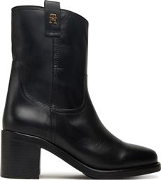 ΜΠΟΤΑΚΙΑ RIDING LTHR MID BOOT BLOCK HEEL FW0FW08776 ΜΑΥΡΟ TOMMY HILFIGER