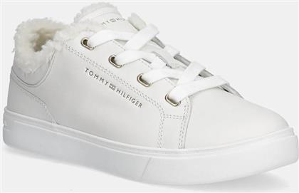 ΔΕΡΜΑΤΙΝΑ ΑΘΛΗΤΙΚΑ ΠΑΠΟΥΤΣΙΑ CASUAL CUPSOLE SNEAKER WL ΧΡΩΜΑ: ΑΣΠΡΟ, FW0FW08824 TOMMY HILFIGER