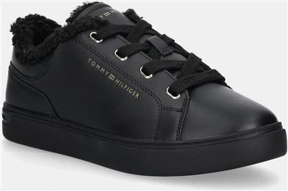 ΔΕΡΜΑΤΙΝΑ ΑΘΛΗΤΙΚΑ ΠΑΠΟΥΤΣΙΑ CASUAL CUPSOLE SNEAKER WL ΧΡΩΜΑ: ΜΑΥΡΟ, FW0FW08824 TOMMY HILFIGER