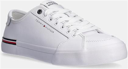 ΔΕΡΜΑΤΙΝΑ ΑΘΛΗΤΙΚΑ ΠΑΠΟΥΤΣΙΑ CORE CORPORATE VULC LEATHER ΧΡΩΜΑ: ΑΣΠΡΟ, FM0FM05399 TOMMY HILFIGER
