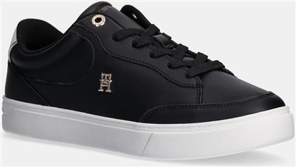 ΔΕΡΜΑΤΙΝΑ ΑΘΛΗΤΙΚΑ ΠΑΠΟΥΤΣΙΑ ESSENTIAL CHIC COURT SNEAKER ΧΡΩΜΑ: ΜΑΥΡΟ, FW0FW08322 TOMMY HILFIGER