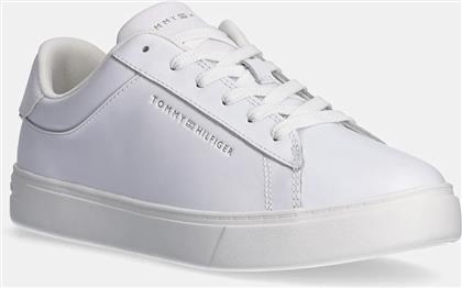 ΔΕΡΜΑΤΙΝΑ ΑΘΛΗΤΙΚΑ ΠΑΠΟΥΤΣΙΑ ESSENTIAL COURT SNEAKER ΧΡΩΜΑ: ΑΣΠΡΟ, FW0FW08320 TOMMY HILFIGER