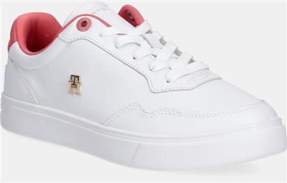 ΔΕΡΜΑΤΙΝΑ ΑΘΛΗΤΙΚΑ ΠΑΠΟΥΤΣΙΑ ESSENTIAL ELEVATED COURT SNEAKER ΧΡΩΜΑ: ΑΣΠΡΟ, FW0FW08680 TOMMY HILFIGER
