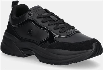 ΔΕΡΜΑΤΙΝΑ ΑΘΛΗΤΙΚΑ ΠΑΠΟΥΤΣΙΑ TH CHUNKY RUNNER PATENT ΧΡΩΜΑ: ΜΑΥΡΟ, FW0FW08840 TOMMY HILFIGER