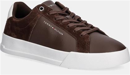 ΔΕΡΜΑΤΙΝΑ ΑΘΛΗΤΙΚΑ ΠΑΠΟΥΤΣΙΑ TH COURT MIX NUBUCK ΧΡΩΜΑ: ΚΑΦΕ, FM0FM05634 TOMMY HILFIGER