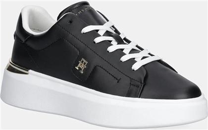 ΔΕΡΜΑΤΙΝΑ ΑΘΛΗΤΙΚΑ ΠΑΠΟΥΤΣΙΑ TH FASHION COURT SNEAKER ΧΡΩΜΑ: ΜΑΥΡΟ, FW0FW08631 TOMMY HILFIGER