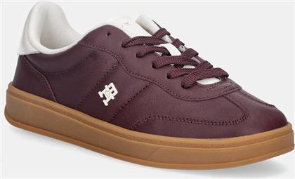 ΔΕΡΜΑΤΙΝΑ ΑΘΛΗΤΙΚΑ ΠΑΠΟΥΤΣΙΑ TH HERITAGE SNEAKER SHINY ΧΡΩΜΑ: ΜΠΟΡΝΤΟ, FW0FW08823 TOMMY HILFIGER