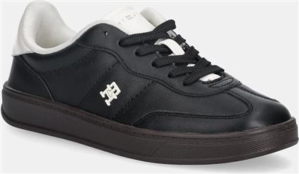 ΔΕΡΜΑΤΙΝΑ ΑΘΛΗΤΙΚΑ ΠΑΠΟΥΤΣΙΑ TH HERITAGE SNEAKER SHINY ΧΡΩΜΑ: ΜΑΥΡΟ, FW0FW08823 TOMMY HILFIGER