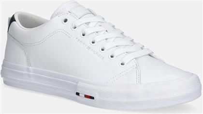 ΔΕΡΜΑΤΙΝΑ ΑΘΛΗΤΙΚΑ ΠΑΠΟΥΤΣΙΑ TH HI VULC STREET LOW RWB LTH ΧΡΩΜΑ: ΑΣΠΡΟ, FM0FM05312 TOMMY HILFIGER
