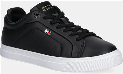 ΔΕΡΜΑΤΙΝΑ ΑΘΛΗΤΙΚΑ ΠΑΠΟΥΤΣΙΑ WOMENS ICON COURT SNEAKER FLAG ΧΡΩΜΑ: ΜΑΥΡΟ, FW0FW08327 TOMMY HILFIGER