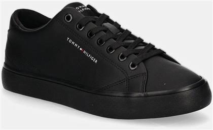 ΔΕΡΜΑΤΙΝΑ ΕΛΑΦΡΙΑ ΠΑΠΟΥΤΣΙΑ TH HI VULC CORE LOW LEATHER ESS ΧΡΩΜΑ: ΜΑΥΡΟ, FM0FM05041 TOMMY HILFIGER