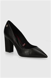 ΔΕΡΜΑΤΙΝΑ ΓΟΒΑΚΙΑ BLOCK HEEL POINTED PUMP LEATHER ΧΡΩΜΑ: ΜΑΥΡΟ, FW0FW08149 TOMMY HILFIGER