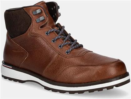 ΔΕΡΜΑΤΙΝΑ ΠΑΠΟΥΤΣΙΑ CORPORATE WARM OUTDOOR LTH BOOT ΧΡΩΜΑ: ΚΑΦΕ, FM0FM05148 TOMMY HILFIGER