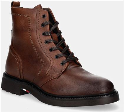 ΔΕΡΜΑΤΙΝΑ ΠΑΠΟΥΤΣΙΑ HILFIGER COMFORT LWT LTH BOOT ΧΡΩΜΑ: ΚΑΦΕ, FM0FM05183 TOMMY HILFIGER