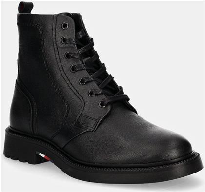 ΔΕΡΜΑΤΙΝΑ ΠΑΠΟΥΤΣΙΑ HILFIGER COMFORT LWT LTH BOOT ΧΡΩΜΑ: ΜΑΥΡΟ, FM0FM05183 TOMMY HILFIGER