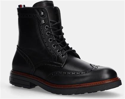 ΔΕΡΜΑΤΙΝΑ ΠΑΠΟΥΤΣΙΑ HILFIGER WARM LTH BROGUE BOOT ΧΡΩΜΑ: ΜΑΥΡΟ, FM0FM05195 TOMMY HILFIGER