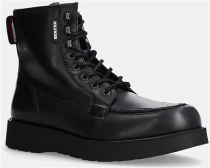 ΔΕΡΜΑΤΙΝΑ ΠΑΠΟΥΤΣΙΑ TH AMERICAN PREM CHECK LTH BOOT ΧΡΩΜΑ: ΜΑΥΡΟ, FM0FM05194 TOMMY HILFIGER