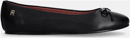 ΔΕΡΜΑΤΙΝΕΣ ΜΠΑΛΑΡΙΝΕΣ BALLERINA LEATHER FLAT BOW ΧΡΩΜΑ: ΜΑΥΡΟ, FW0FW08359 TOMMY HILFIGER