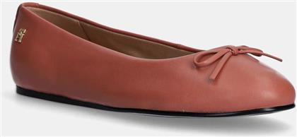 ΔΕΡΜΑΤΙΝΕΣ ΜΠΑΛΑΡΙΝΕΣ BALLERINA LEATHER FLAT BOW ΧΡΩΜΑ: ΠΟΡΤΟΚΑΛΙ, FW0FW08359 TOMMY HILFIGER