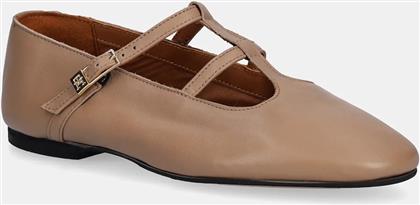 ΔΕΡΜΑΤΙΝΕΣ ΜΠΑΛΑΡΙΝΕΣ SMOOTH LEATHER T-BAR BALLERINA ΧΡΩΜΑ: ΜΠΕΖ, FW0FW09153 TOMMY HILFIGER