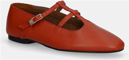 ΔΕΡΜΑΤΙΝΕΣ ΜΠΑΛΑΡΙΝΕΣ SMOOTH LEATHER T-BAR BALLERINA ΧΡΩΜΑ: ΠΟΡΤΟΚΑΛΙ, FW0FW09153 TOMMY HILFIGER