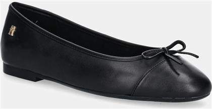 ΔΕΡΜΑΤΙΝΕΣ ΜΠΑΛΑΡΙΝΕΣ TOE CAP LEATHER BALLERINA ΧΡΩΜΑ: ΜΑΥΡΟ, FW0FW08759 TOMMY HILFIGER
