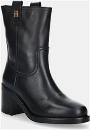 ΔΕΡΜΑΤΙΝΕΣ ΜΠΟΤΕΣ RIDING LTHR MID BOOT BLOCK HEEL ΓΥΝΑΙΚΕΙΕΣ, ΧΡΩΜΑ: ΜΑΥΡΟ, FW0FW08776 TOMMY HILFIGER