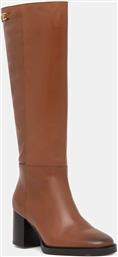 ΔΕΡΜΑΤΙΝΕΣ ΜΠΟΤΕΣ STACKED HEEL LEATHER LONG BOOT ΓΥΝΑΙΚΕΙΑ, ΧΡΩΜΑ: ΚΑΦΕ, FW0FW08865 TOMMY HILFIGER
