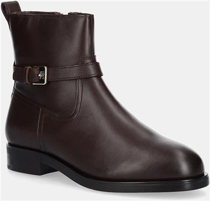 ΔΕΡΜΑΤΙΝΕΣ ΜΠΟΤΕΣ TH BUCKLE RIDING LEATHER BOOTIE ΓΥΝΑΙΚΕΙΕΣ, ΧΡΩΜΑ: ΚΑΦΕ, FW0FW08781 TOMMY HILFIGER