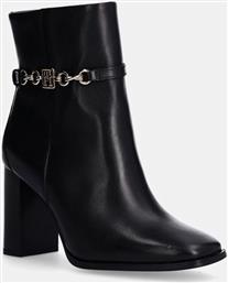 ΔΕΡΜΑΤΙΝΕΣ ΜΠΟΤΕΣ TH CHAIN HIGH HEEL BOOTIE ΓΥΝΑΙΚΕΙΕΣ, ΧΡΩΜΑ: ΜΑΥΡΟ, FW0FW08241 TOMMY HILFIGER