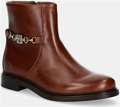 ΔΕΡΜΑΤΙΝΕΣ ΜΠΟΤΕΣ TH CHAIN LEATHER LOW BOOTIE ΓΥΝΑΙΚΕΙΕΣ, ΧΡΩΜΑ: ΚΑΦΕ, FW0FW08251 TOMMY HILFIGER