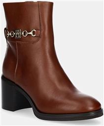 ΔΕΡΜΑΤΙΝΕΣ ΜΠΟΤΕΣ TH CHAIN LEATHER MID HEEL BOOTIE ΓΥΝΑΙΚΕΙΕΣ, ΧΡΩΜΑ: ΚΑΦΕ, FW0FW08183 TOMMY HILFIGER