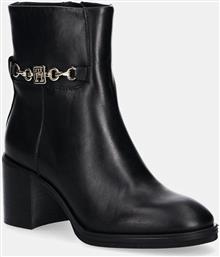 ΔΕΡΜΑΤΙΝΕΣ ΜΠΟΤΕΣ TH CHAIN LEATHER MID HEEL BOOTIE ΓΥΝΑΙΚΕΙΕΣ, ΧΡΩΜΑ: ΜΑΥΡΟ, FW0FW08183 TOMMY HILFIGER