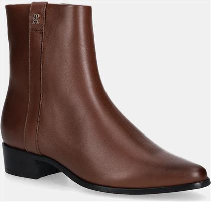 ΔΕΡΜΑΤΙΝΕΣ ΜΠΟΤΕΣ TH LEATHER POINTY ZIP BOOTIE ΓΥΝΑΙΚΕΙΑ, ΧΡΩΜΑ: ΚΑΦΕ, FW0FW08980 TOMMY HILFIGER